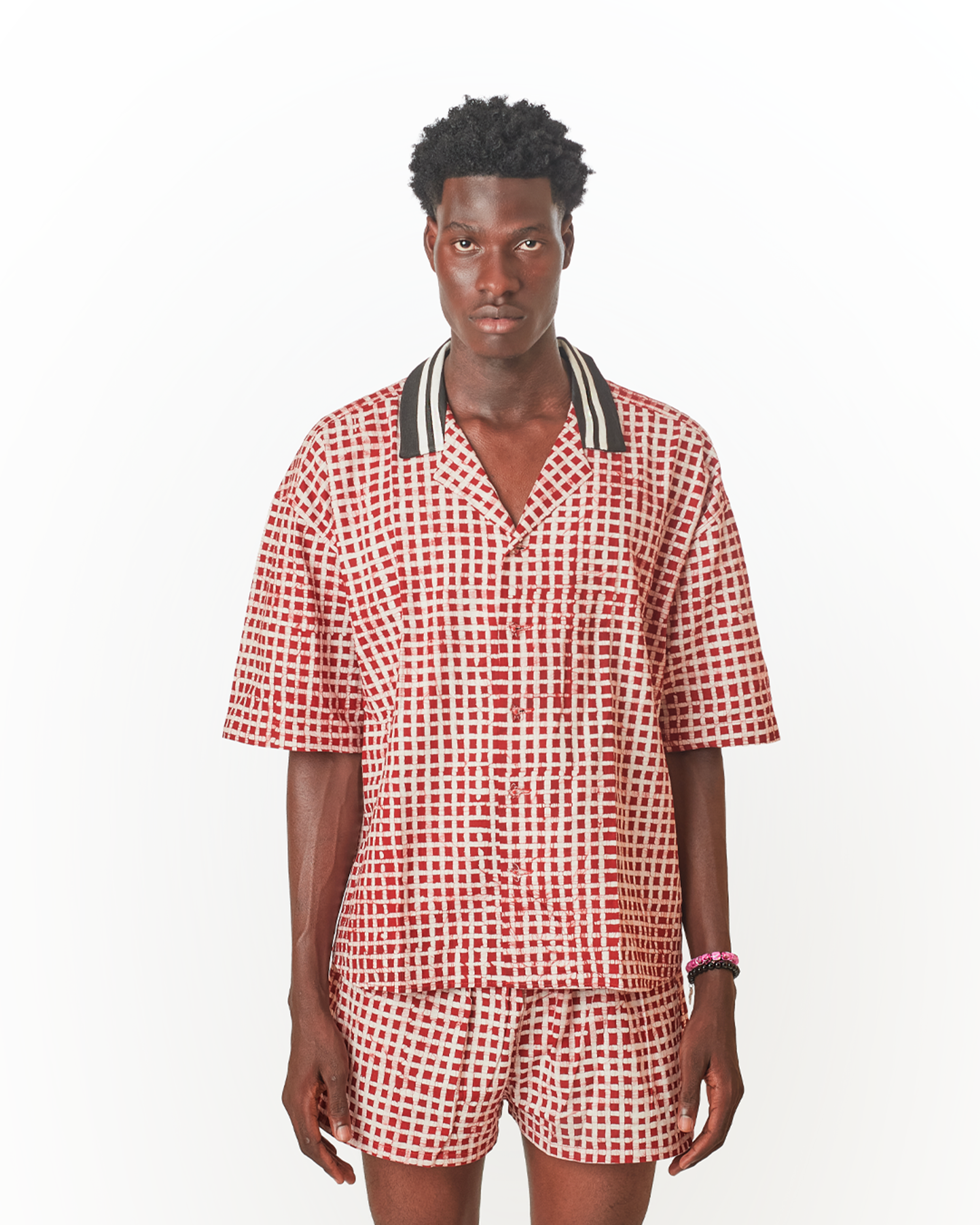 Red/White Batik Set Shirt & Boxer Inspired Shorts