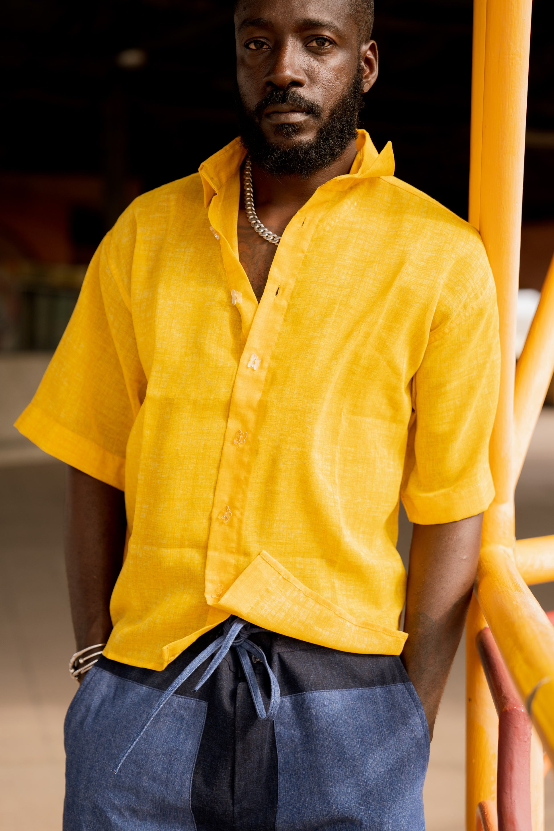 Yellow Short-Sleeve T-Shirt Plant-Dyed with Curcuma