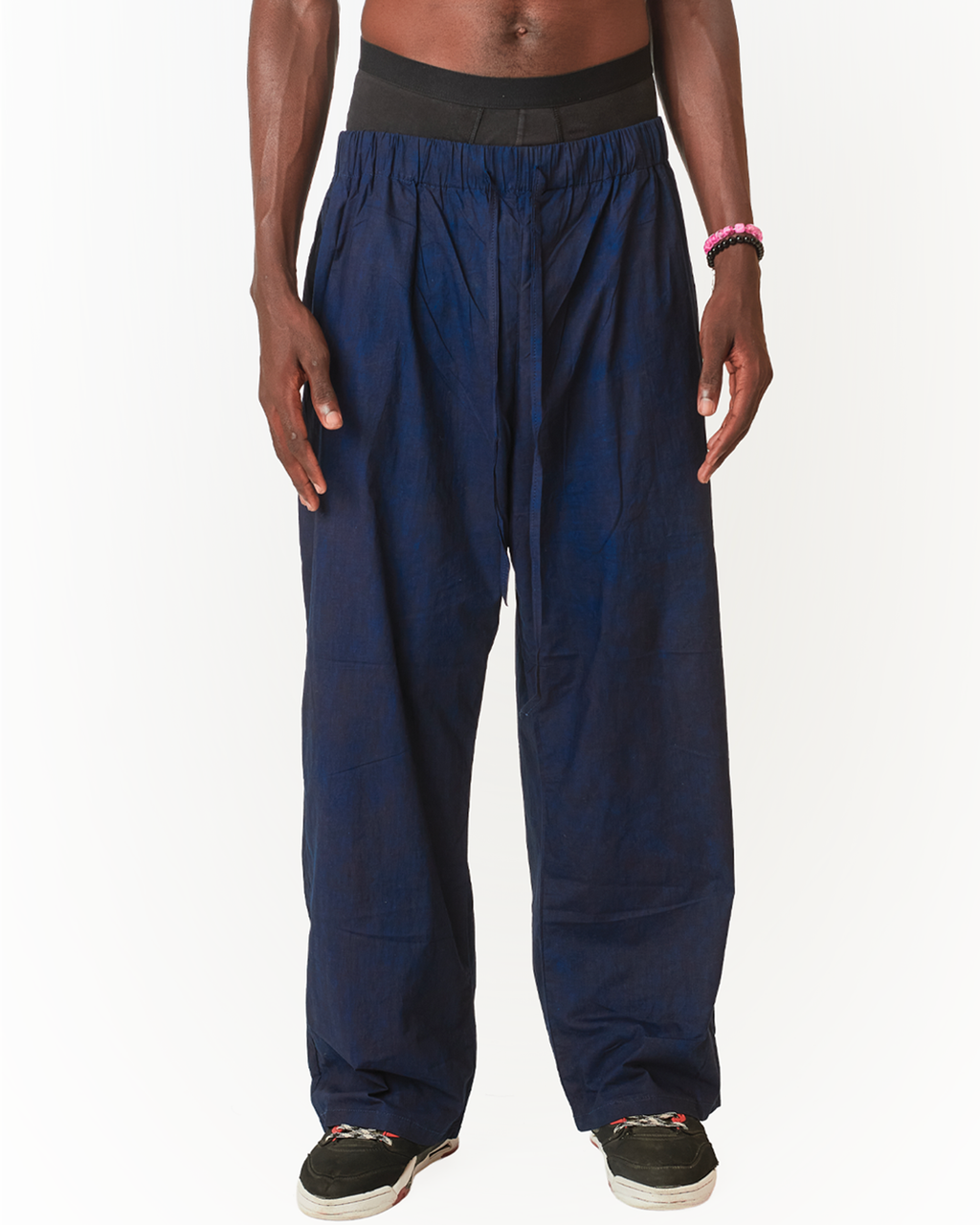 Wide-Leg Indigo Pants Elastic Waist & Drawstring MIDNIGHT