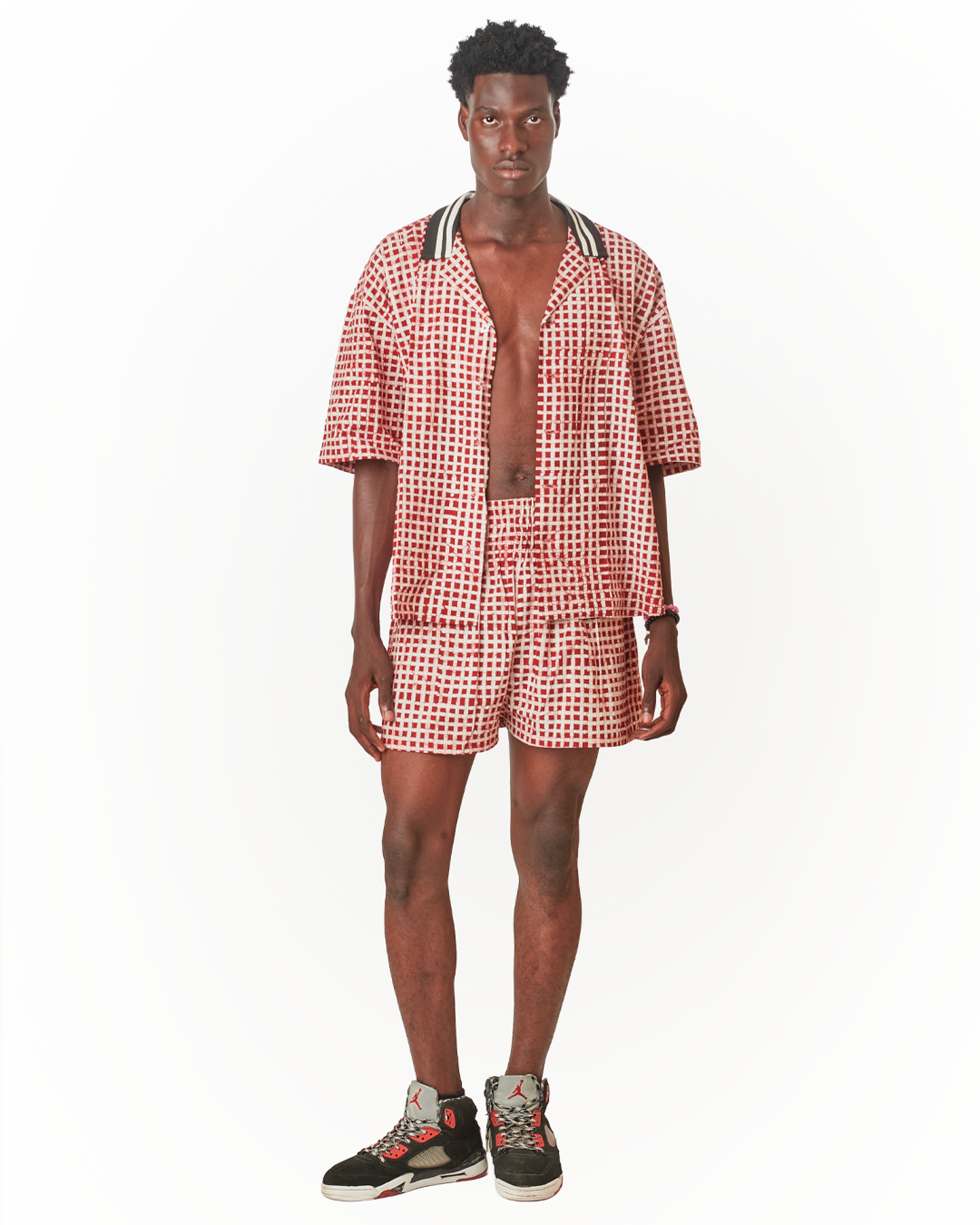Red/White Batik Set  Shirt & Boxer Inspired Shorts