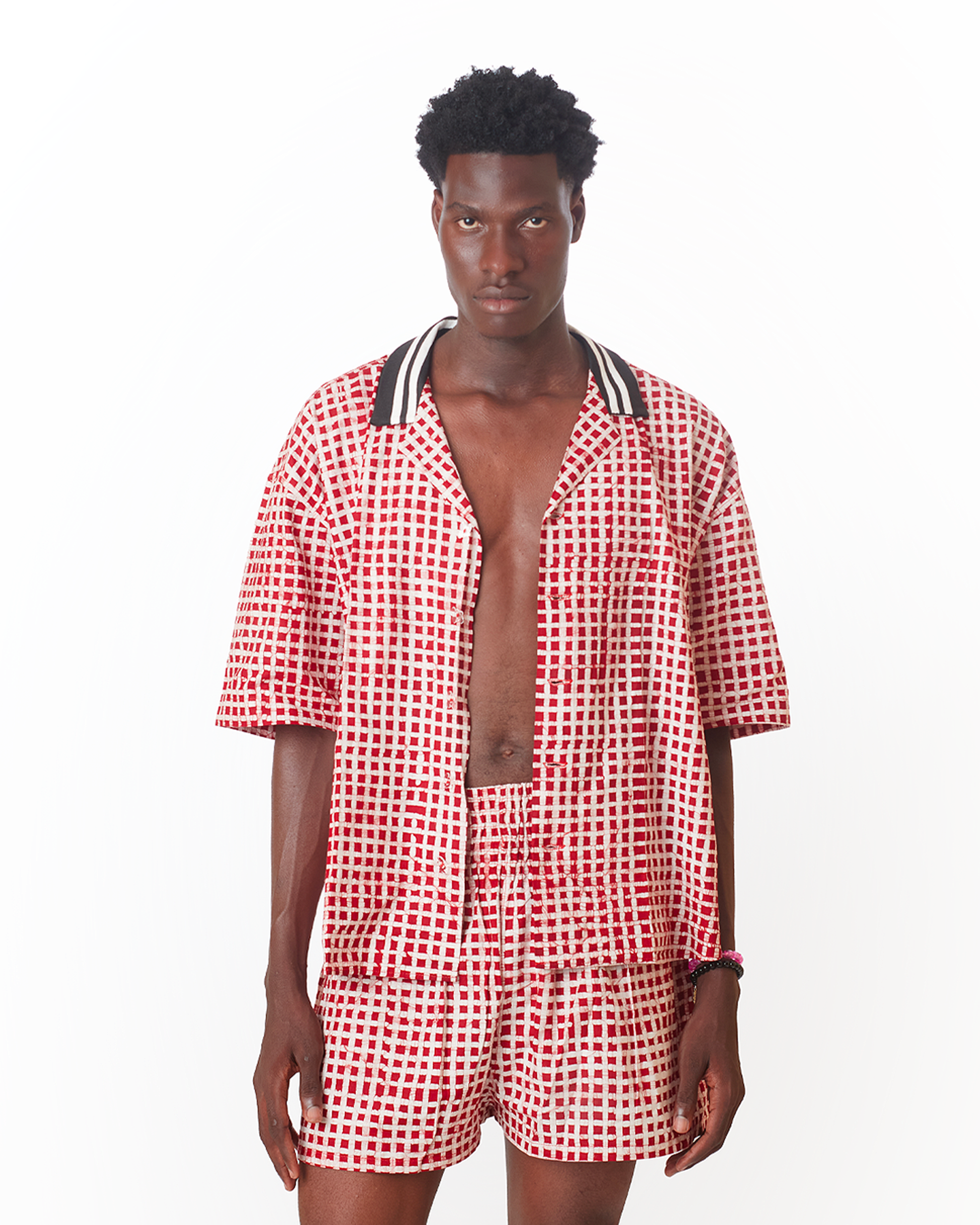 Red/White Batik Set  Shirt & Boxer Inspired Shorts